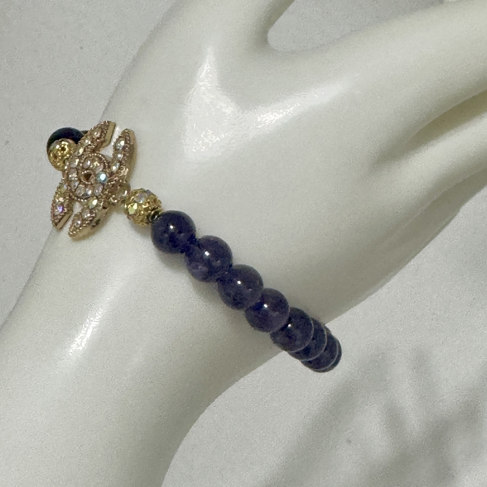 Elegant Purple Amethyst Bracelet with Gold Letter Accents